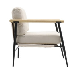 Darphe Modern Beige Linen Armchair With Wooden Armrests - thumbnail 3