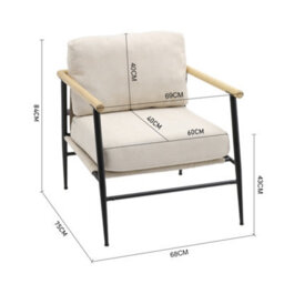Darphe Modern Beige Linen Armchair With Wooden Armrests - thumbnail 5