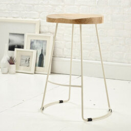 Elm Home And Garden Solid Hard Wood White Metal Breakfast Bar Kitchen Pub Café Stool Wooden H 70 X W 52 X D 36 Cm - thumbnail 2
