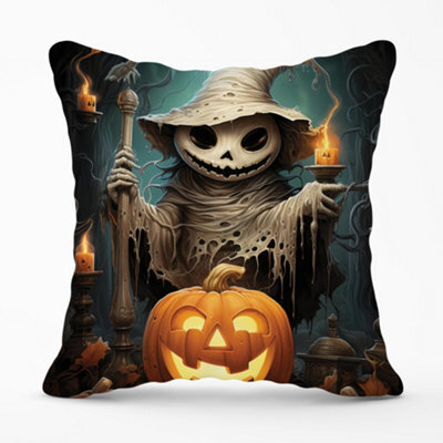 Warren Reed Designer Creepy Ghost With Pumpkins Cushions 60Cm X 60Cm - image 1