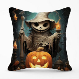 Warren Reed Designer Creepy Ghost With Pumpkins Cushions 60Cm X 60Cm - thumbnail 1
