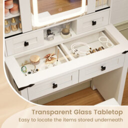Costway Makeup Vanity Desk With Sliding Mirror & Lights Farmhouse Dressing Table And Stool Set White - thumbnail 8