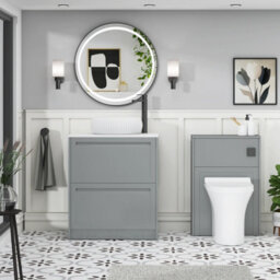 Royal Bathrooms Royal Bathroom Elmore 700mm Matt Pebble Grey Freestanding Bathroom Vanity Unit 2 Drawer Plain White Worktop With Milan Basin - thumbnail 5