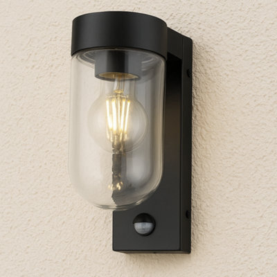 CGC Lighting Cgc Rowan Pir Motion Sensor Black Outdoor Wall Lantern Light With Clear Diffuser Ip54 - image 1