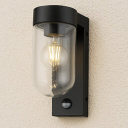 CGC Lighting Cgc Rowan Pir Motion Sensor Black Outdoor Wall Lantern Light With Clear Diffuser Ip54