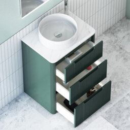 Royal Bathrooms Avenza 600mm Deep Moss Green Floor Standing Countertop Bathroom Vanity Unit 3 Drawer With Round Basin - thumbnail 5