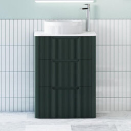 Royal Bathrooms Avenza 600mm Deep Moss Green Floor Standing Countertop Bathroom Vanity Unit 3 Drawer With Round Basin - thumbnail 1