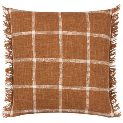Yard Beni Check Fringed Polyester Filled Cushion, Ginger/natural, 45 X 45Cm - image 1