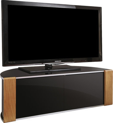 "Mda Designs Sirius 1200 Black With Remote Friendly Beam Thru Glass Door Walnut/oak Trims Up To 55"" Flat Tv Cabinet" - image 1
