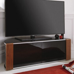 "Mda Designs Sirius 1200 Black With Remote Friendly Beam Thru Glass Door Walnut/oak Trims Up To 55"" Flat Tv Cabinet" - thumbnail 4