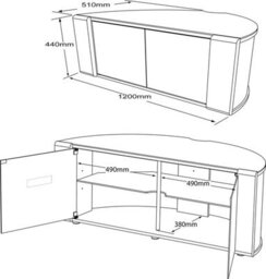 "Mda Designs Sirius 1200 Black With Remote Friendly Beam Thru Glass Door Walnut/oak Trims Up To 55"" Flat Tv Cabinet" - thumbnail 9