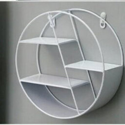Deenz White Retro Multi Sections Durable Metal Wire Frame Round Wall-Mount Floating Shelf Display Unit Diagonal Storage 50Cm