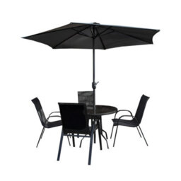 Samuel Alexander Outdoor 4 Person Round Glass Top Garden Dining Table & Chairs Set With Grey Havana Parasol - thumbnail 7
