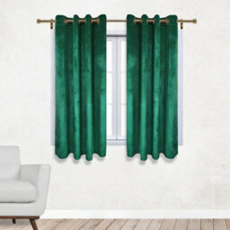 Aspire Homeware Emerald Green Blackout Velvet Curtain Thermal Insulated Eyelet Window Curtain Pair (W)117Cm X (D)137