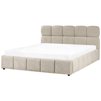 Beliani Ottoman Bed Fabric Noyon 180 X 200 Cm (Eu Super King) Taupe - image 1