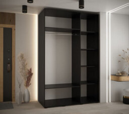 Arte Cannes Xi Mirrored Sliding Door Wardrobe W150Cm - Sleek Black Storage For Medium Spaces - thumbnail 3