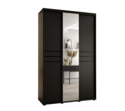 Arte Cannes Xi Mirrored Sliding Door Wardrobe W150Cm - Sleek Black Storage For Medium Spaces - thumbnail 1
