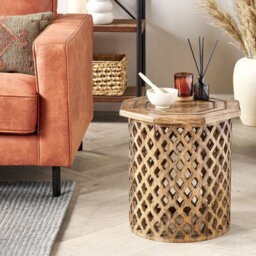 Beliani Co Side Table - Octagonal Top, Round Base, Mango Wood, 42Cm - thumbnail 2