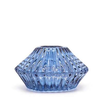 Serenityy Flower Flip Dinner Candle And Tealight Holder - Royal Blue, Glass, Brushed Gloss Finish - image 1