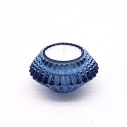 Serenityy Flower Flip Dinner Candle And Tealight Holder - Royal Blue, Glass, Brushed Gloss Finish - thumbnail 4