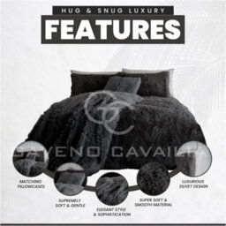 Gc Gaveno Cavailia Hug & Snug Teddy Fleece Double Charcoal Duvet Cover With Matching Pillowcase Fluffy Soft & Cosy Bedding Set - thumbnail 3