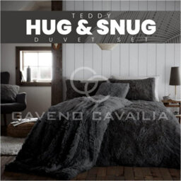 Gc Gaveno Cavailia Hug & Snug Teddy Fleece Double Charcoal Duvet Cover With Matching Pillowcase Fluffy Soft & Cosy Bedding Set - thumbnail 2