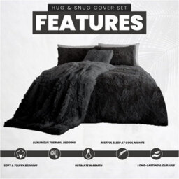 Gc Gaveno Cavailia Hug & Snug Teddy Fleece Double Charcoal Duvet Cover With Matching Pillowcase Fluffy Soft & Cosy Bedding Set - thumbnail 4