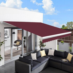 Primrose Awnings 3.0M X 2.5M Retractable Electric Full Cassette Burgundy Awning Outdoor Patio Canopy - thumbnail 1