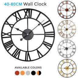 Large 60Cm Black Metal Roman Numeral Wall Clock - Silent Skeleton Design For Indoor/outdoor Use