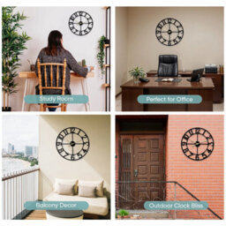 Large Skeleton Metal Roman Wall Clock Big Numerals Giant Round Open Face Clocks Black 60Cm - thumbnail 5