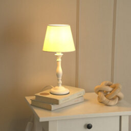 Valuelights Sara White Wood Candlestick Table Lamp With A Tapered Shade - thumbnail 1