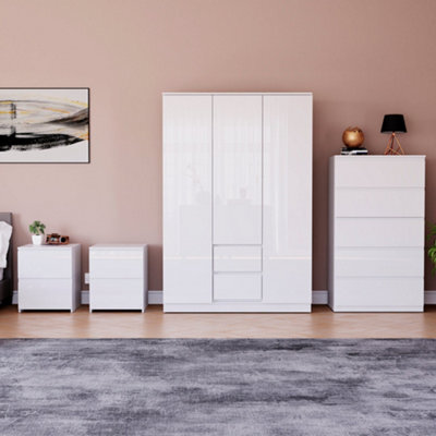 Lassic Vida Designs Glinton 4 Piece White Fsc Bedroom Set - (5 Drawer Chest, 3 Door Wardrobe, 2 Drawer Bedside Chest X2) - image 1