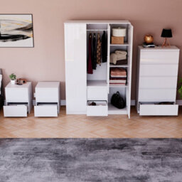 Lassic Vida Designs Glinton 4 Piece White Fsc Bedroom Set - (5 Drawer Chest, 3 Door Wardrobe, 2 Drawer Bedside Chest X2) - thumbnail 3