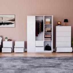 Lassic Vida Designs Glinton 4 Piece White Fsc Bedroom Set - (5 Drawer Chest, 3 Door Wardrobe, 2 Drawer Bedside Chest X2) - thumbnail 2