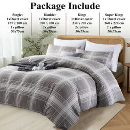 Aspire Homeware Printed Microfiber Duvet Cover Set, Grey Check Reversible, Double, (L)200Cm X (W)200Cm - thumbnail 6