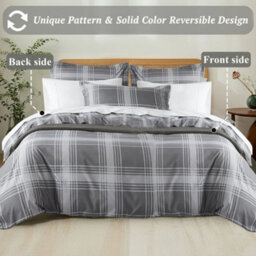 Aspire Homeware Printed Microfiber Duvet Cover Set, Grey Check Reversible, Double, (L)200Cm X (W)200Cm - thumbnail 2