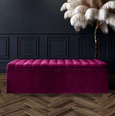 Safar 4Ft Ottoman Storage Box - Red Plush Velvet - image 1