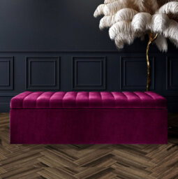 Safar 4Ft Ottoman Storage Box - Red Plush Velvet
