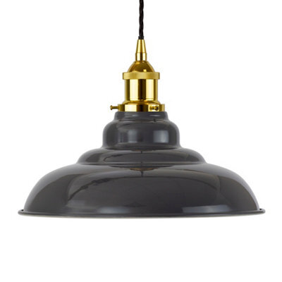Slate Grey St Edmund's Painted Dome Pendant Light With Gold Lamp Holder And Black Twisted Cable - Se Home - image 1