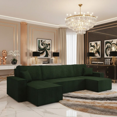 Karl U Corner Sofa Bed With Storage Chipboard Frame Polyurethane Foam Upholstery Grey 305X145X82 Cm Green Universal - image 1