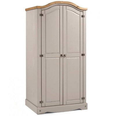 Mercers Furniture Corona Grey Wax 2 Door Arch Top Wardrobe Double Solid Wood Pine Wooden Painted With Mexican Styling - image 1