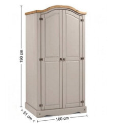 Mercers Furniture Corona Grey Wax 2 Door Arch Top Wardrobe Double Solid Wood Pine Wooden Painted With Mexican Styling - thumbnail 6