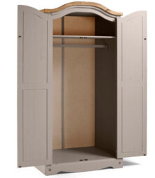 Mercers Furniture Corona Grey Wax 2 Door Arch Top Wardrobe Double Solid Wood Pine Wooden Painted With Mexican Styling - thumbnail 4