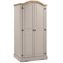 Mercers Furniture Corona Grey Wax 2 Door Arch Top Wardrobe Double Solid Wood Pine Wooden Painted With Mexican Styling - thumbnail 1