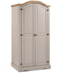 Mercers Furniture Corona Grey Wax 2 Door Arch Top Wardrobe Double Solid Wood Pine Wooden Painted With Mexican Styling - thumbnail 2