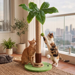 Skylos Cat Scratching Post 77Cm Palm Tree Cat Scratcher Balls Sisal Green - thumbnail 1