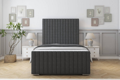 "Sloomy Madison Graphite Dumfries Bed Frame With Mattress With 50"" Upholstered Headboard 3' Single" - image 1