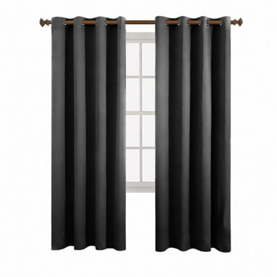 Aspire Homeware Plain Room Darkening Blackout Eyelet Curtain Pair Dark Grey (W)168Cm X (D)137Cm With Tie Back Pair - image 1