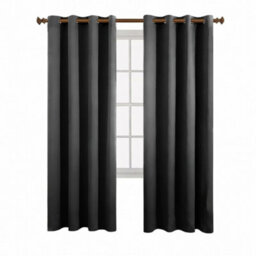 Aspire Homeware Plain Room Darkening Blackout Eyelet Curtain Pair Dark Grey (W)168Cm X (D)137Cm With Tie Back Pair - thumbnail 1