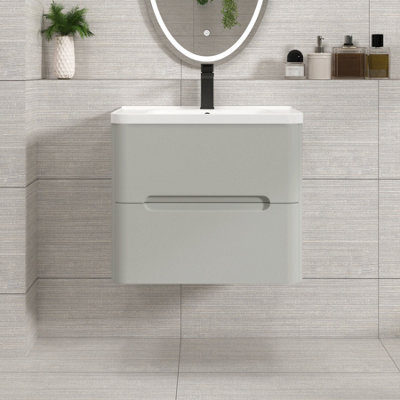 Royal Bathrooms Venice 600mm Dove Grey Wall Hung Bathroom Vanity Unit 2 Drawer With Ceramic Basin - 1 Tap Hole Basin - image 1